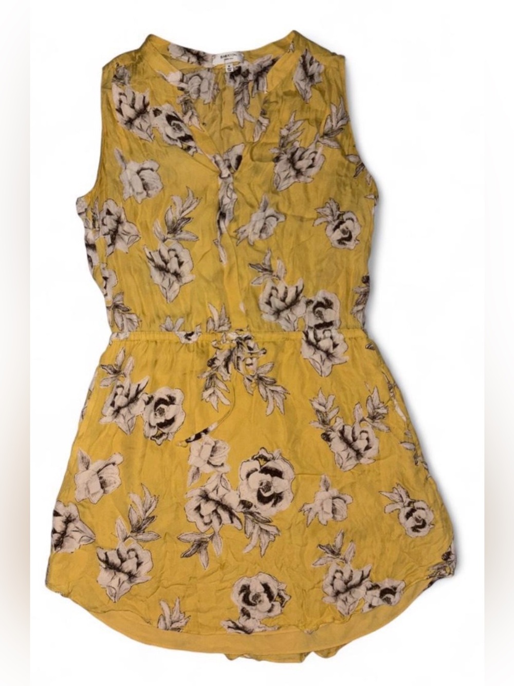 Babaton Yellow Floral Silk Dress with Cream and Brown Print